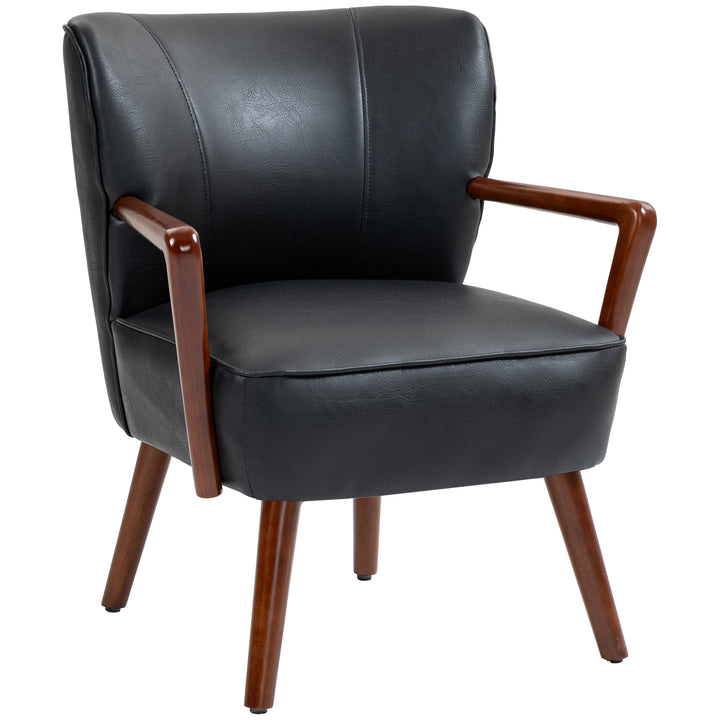 Accentstol, bredt sæde, læderlook, træramme, op til 120 kg, 67 x 77 x 80 cm, sort