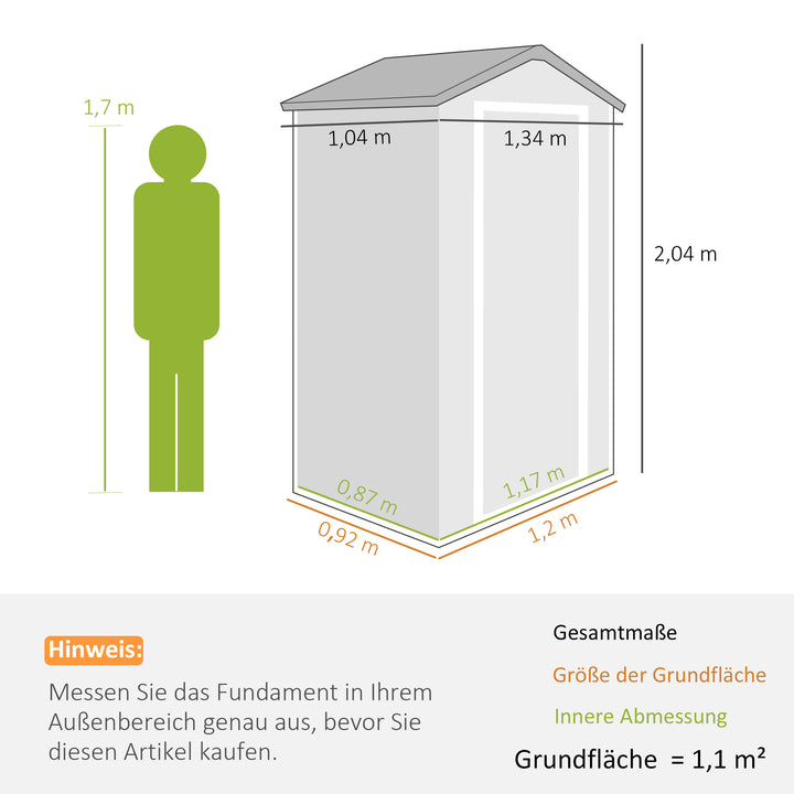 Plastik redskabsskur 1,9m² 134x104x204cm redskabsskur med gavltag, vejrbestandigt havehus, udendørs haveskur, skab til baghave, udendørsområde, mørkegrå