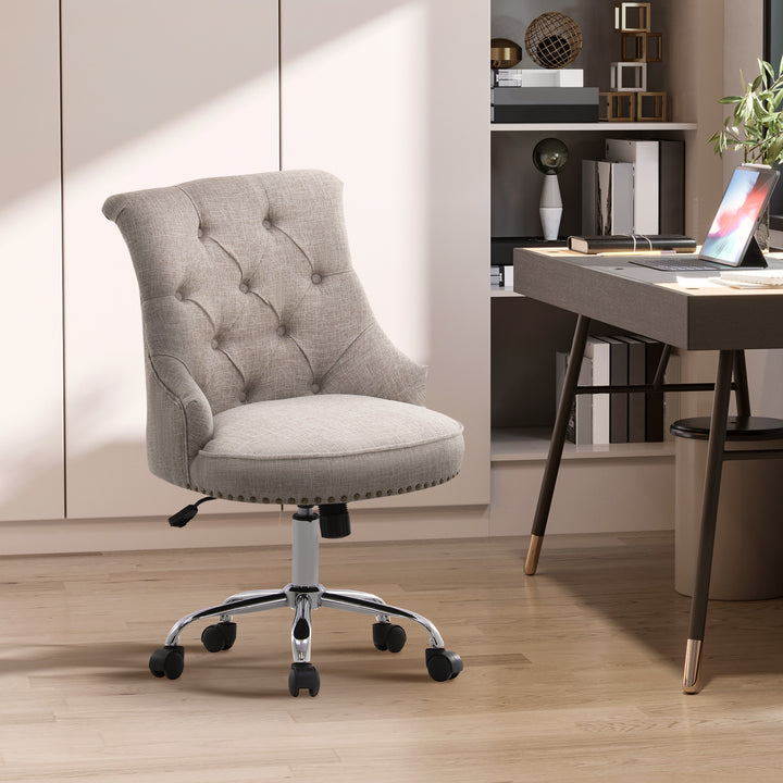 Drejestol med hjul polstret executive-stol 360° drejelig 150 kg belastningsevne højdejusterbar hørmetal lysegrå 54 x 65,5 x (84-91) cm