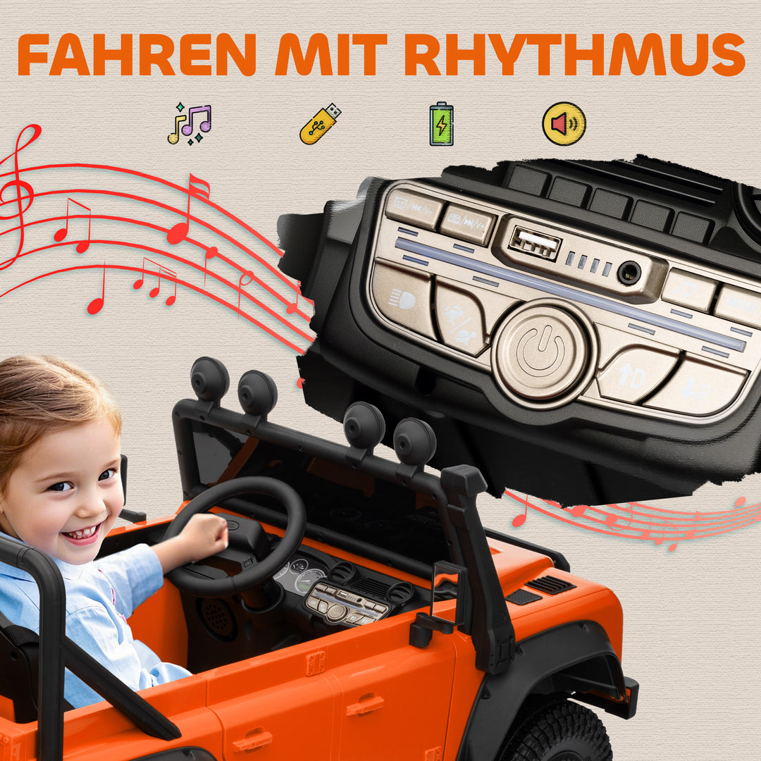 Elbil til børn, 12v batteridrevet, fjernbetjening, musikfunktion, horn, led-lys, orange