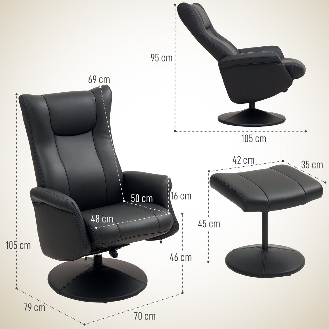 Executive chair med skammel, læderlook, drejelig, justerbar ryglæn, op til 150 kg, sort