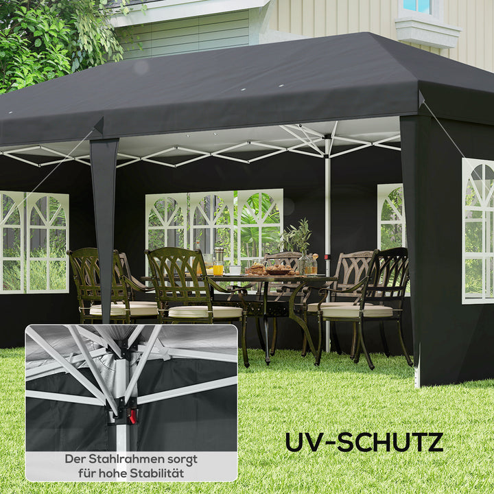Pavillon ca. 3x6m Vandtæt Pop-up Foldepavillon med 4 sidepaneler, vindue, UV-beskyttelse, bæretaske, sort