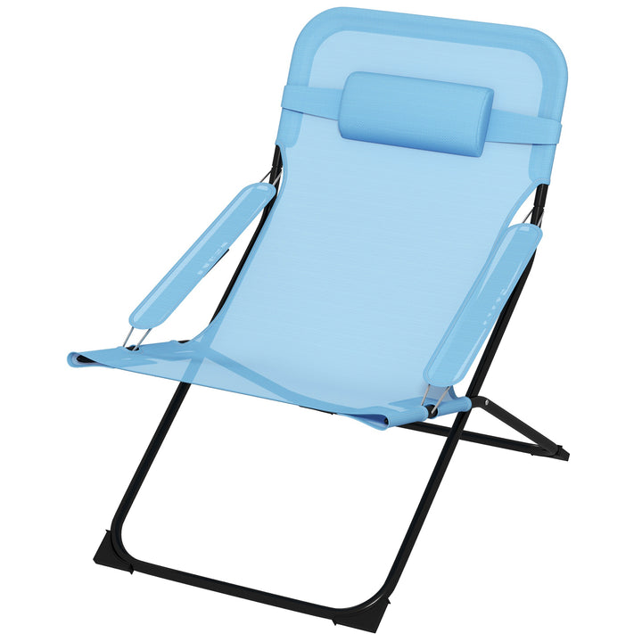 Klapstol, justerbar i 4 niveauer, åndbar, metalstel, 69 x 91 x 96 cm, sort/blå