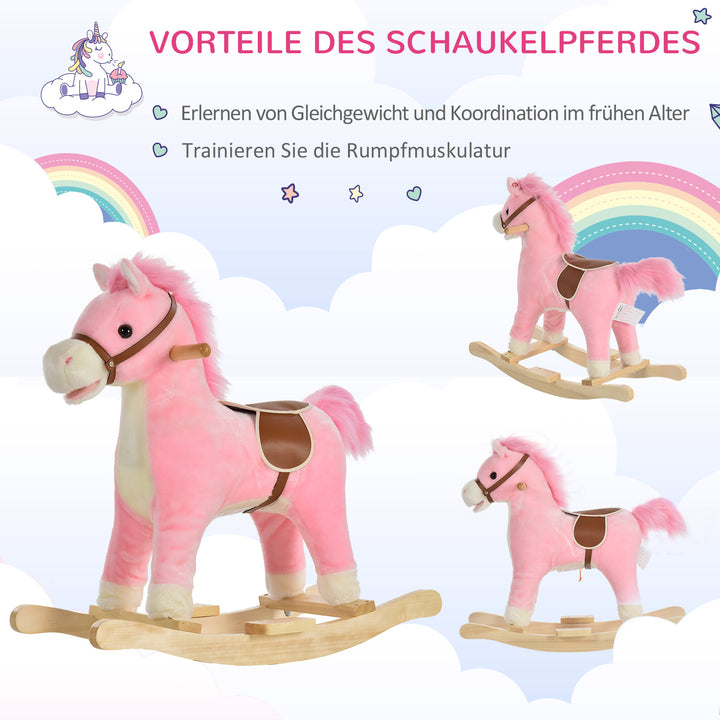 Børnegyngehest babygyngehest med dyrelyde legetøjshåndtag til 36-72 måneder plys pink 65 x 32,5 x 61 cm