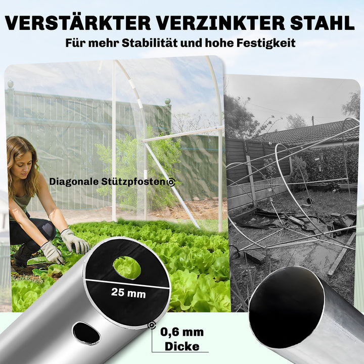 Polytunneldrivhus, walk-in drivhus med galvaniseret stålramme og UV-bestandigt PE-dæksel, transparent
