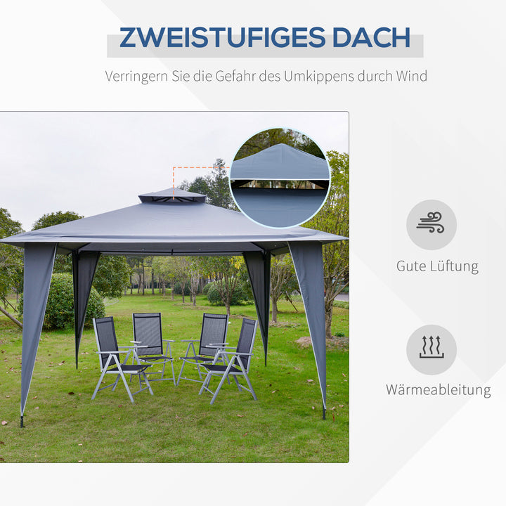 Pavilion partytelt med dobbelt tag 3,45x3,45x2,68m partytelt havepergola metal polyester grå