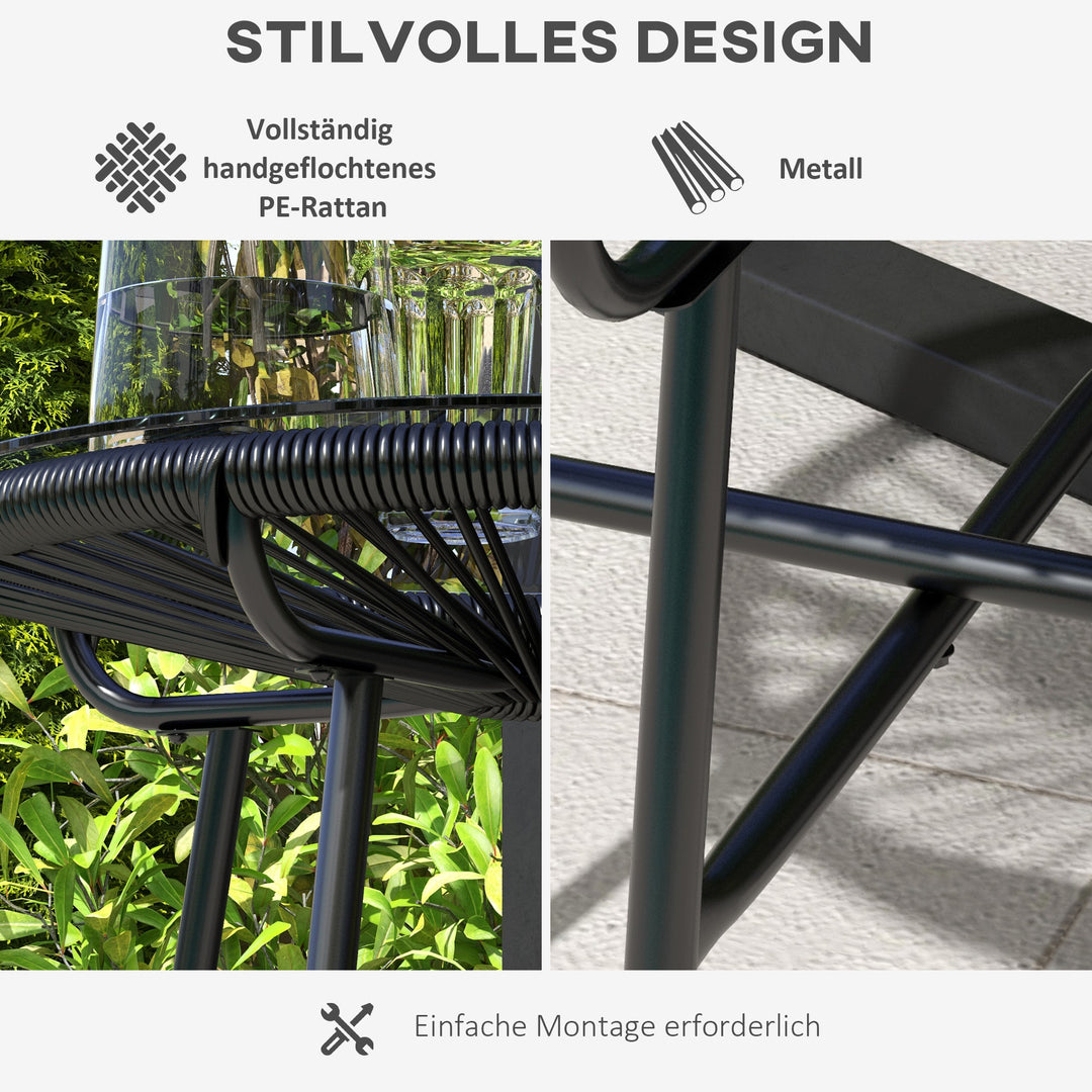 Havebord i bohemestil, udendørs sidebord, PE-rattan, hærdet glas, vejrbestandig, 50 cm x 50 cm x 50 cm, sort