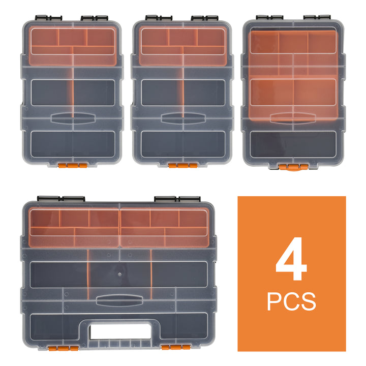 4 Stk. værktøjsopbevaringskasse multifunktionel værktøjskasse sorteringskasse smådele magasindele plast orange+sort 28,7 x 22,5 x 5,5 cm