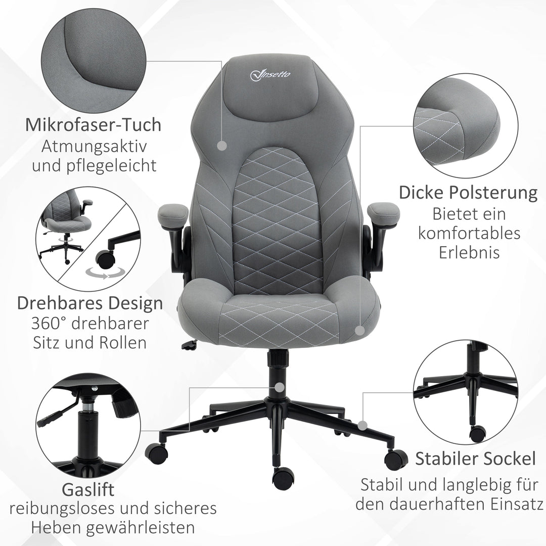 Kontorstol med ryglæn, højdejusterbart, foldbare armlæn, vippefunktion, lysegrå