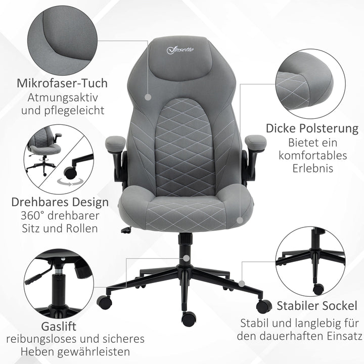 Kontorstol med ryglæn, højdejusterbart, foldbare armlæn, vippefunktion, lysegrå