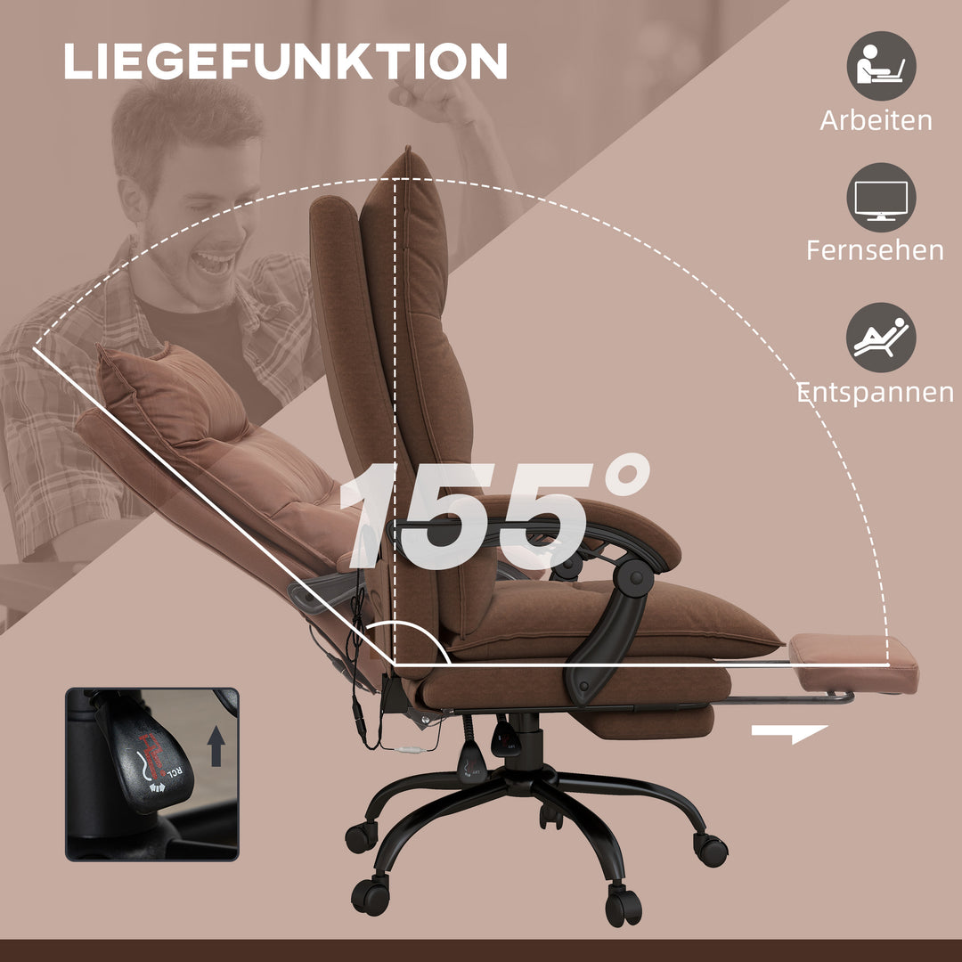 Kontorstol med massage- og varmefunktion, fodstøtte, justerbar, op til 120 kg, brun