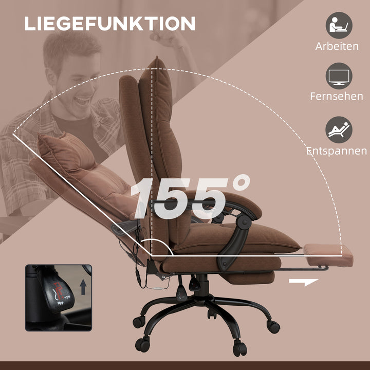 Kontorstol med massage- og varmefunktion, fodstøtte, justerbar, op til 120 kg, brun