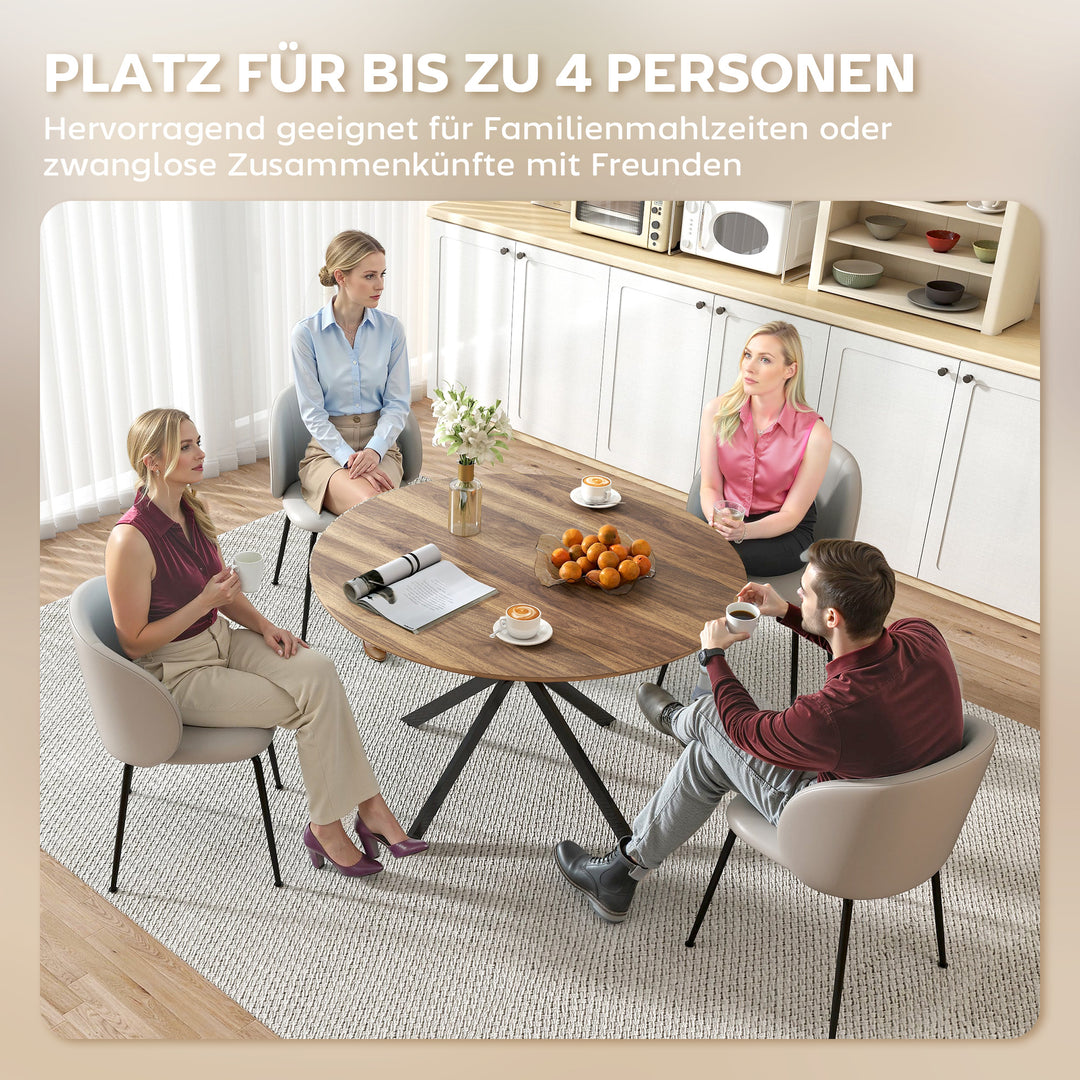 Rundt spisebord til 4 personer, industrielt køkkenbord med stålben, til spisestue, køkken, mørkebrun