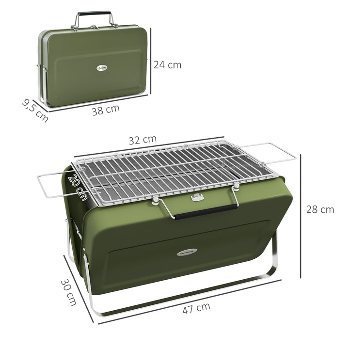 Bærbar kulgrill, mini-kulgrill, foldbar, med kulbakke og askeopsamler, metalhus, grøn