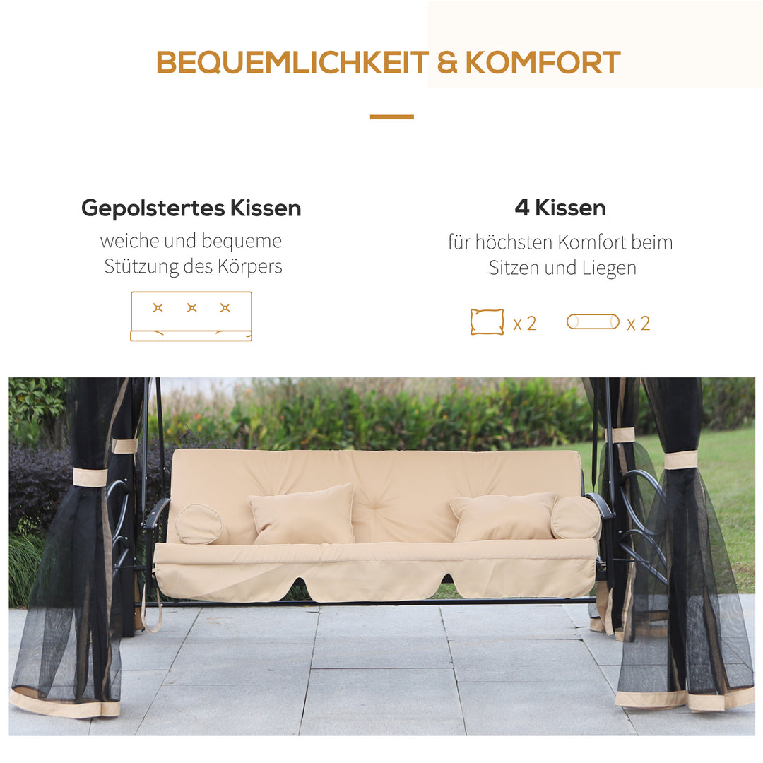 Hollywood gynge, havegynge med sidepaneler, 3-personers, beige, 256 x 172 x 248 cm