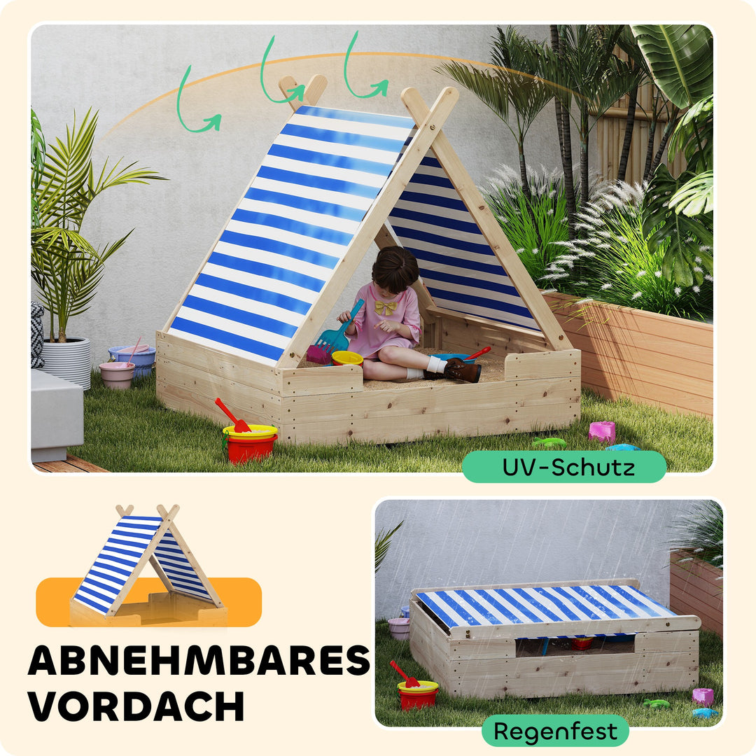 Børnesandkasse med vejrbestandigt telttag, til 3 børn i alderen 3-6 år, 120 x 120 x 126,5 cm