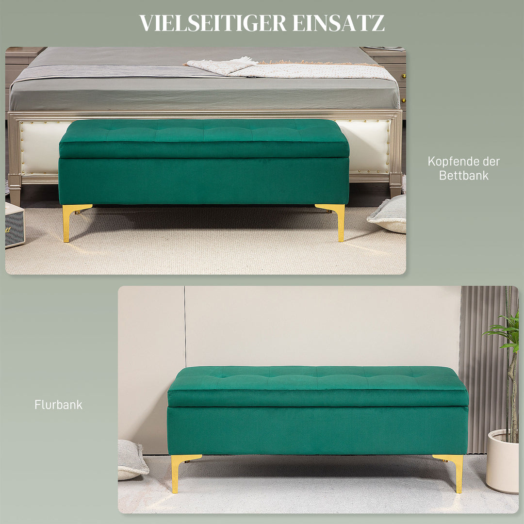 Bænk med opbevaringsplads, lasteevne op til 120 kg, 120 x 44 x 44,5 cm, grøn