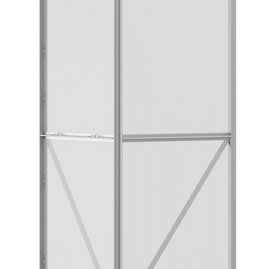 Vægdrivhus, skydedør, tagvindue, polycarbonat+aluminium, farve: sølv, 192 x 68 x 196 cm