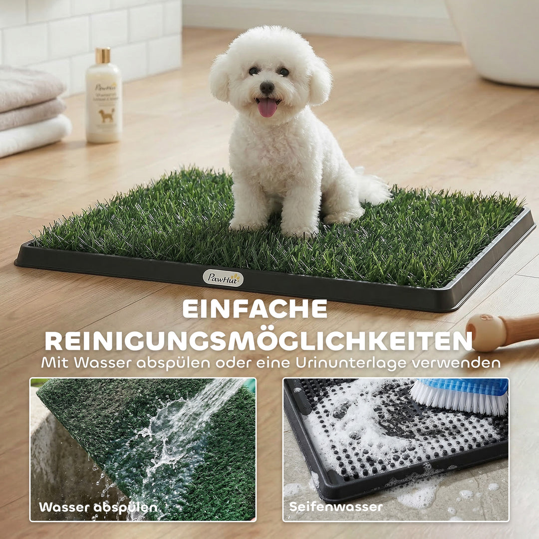 Hundetoilet 63 x 50,5 cm, hundetoilet med 2 vaskbare kunstgræsmåtter, hvalpetoilet til hunde til altan og hjem, sort+grøn