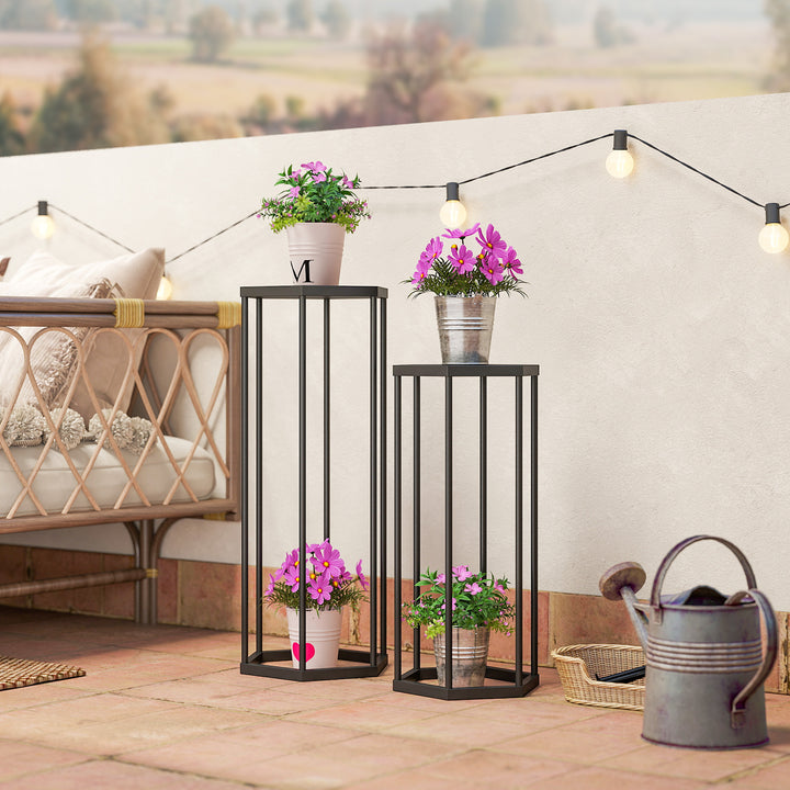 Sæt med 2 plantestativer til indendørs og udendørs brug, sekskantede metalblomsterpotteholdere til have, terrasse, balkon