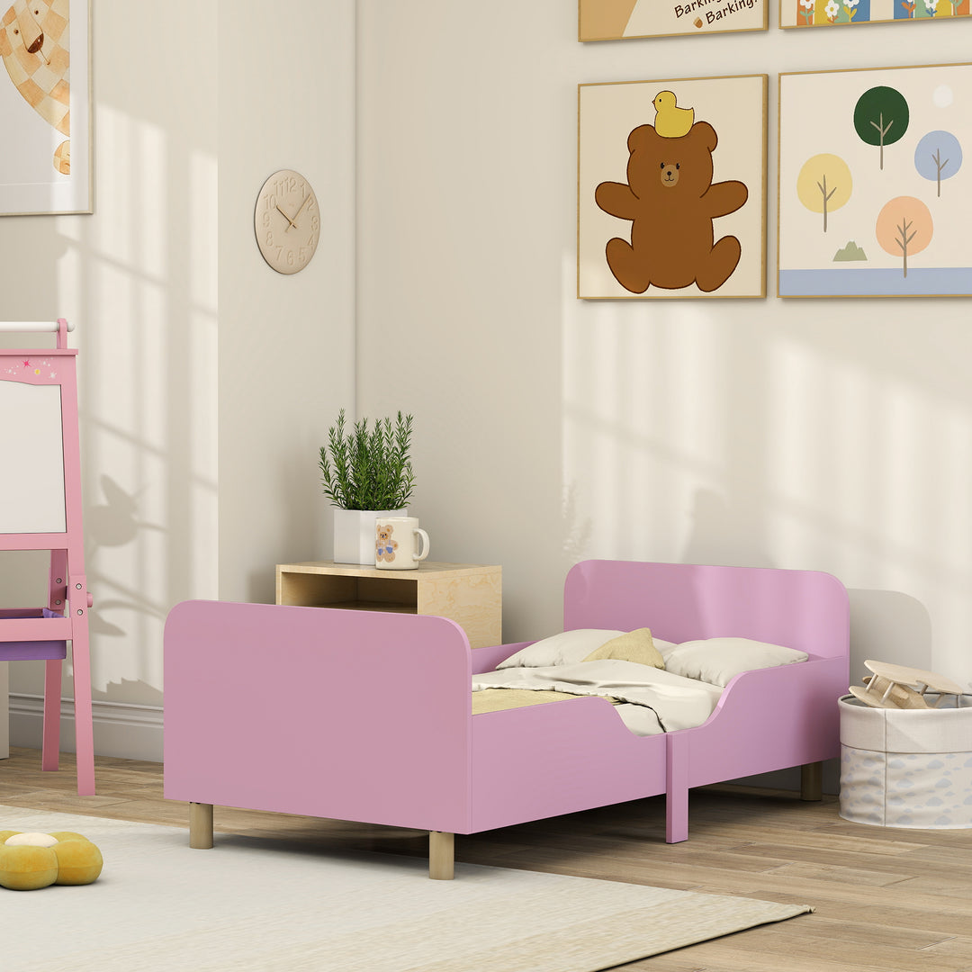 Børnesengramme, enkeltsengramme til børn, sikkerhedsskærm, lille seng til børneværelse, mdf, uden madras, pink
