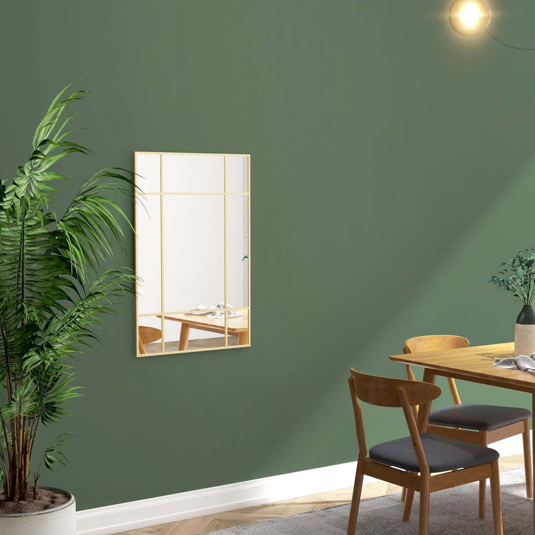 Vægspejl, dekorativt spejl med metalramme, guldfarvede striber, flerlagsglas, 90B x 2D x 60H cm