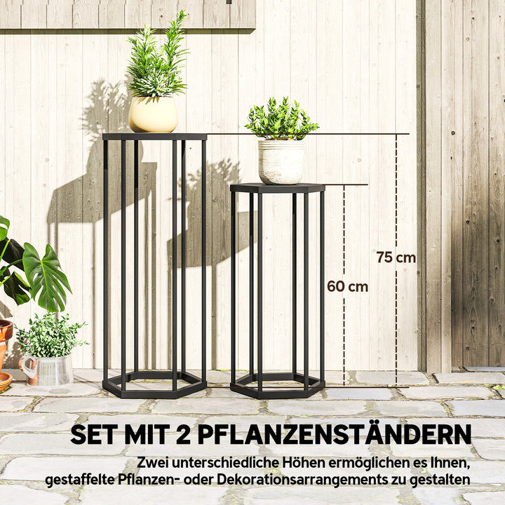 Sæt med 2 plantestativer til indendørs og udendørs brug, sekskantede metalblomsterpotteholdere til have, terrasse, balkon