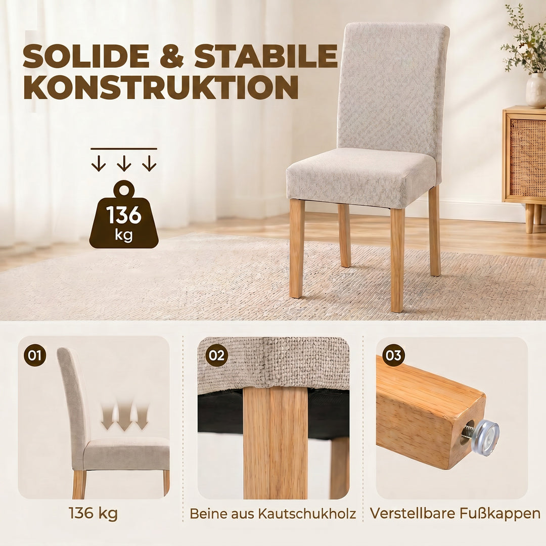 Spisestole i et sæt med 2, moderne polstrede stole i hør med polstret sæde og ryglæn, ben i gummitræ