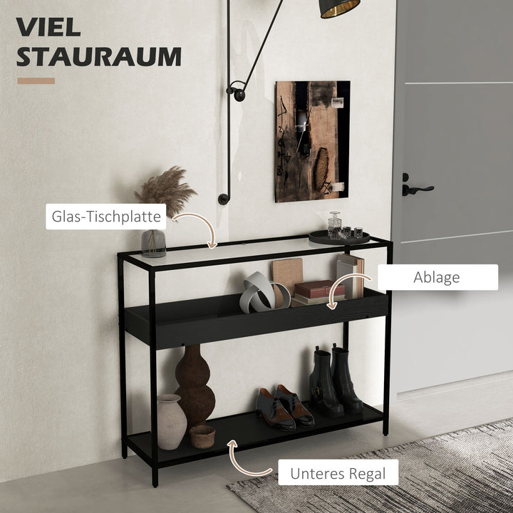 Konsolbord med 2 hylder, entrebord, entrekonsol, sort