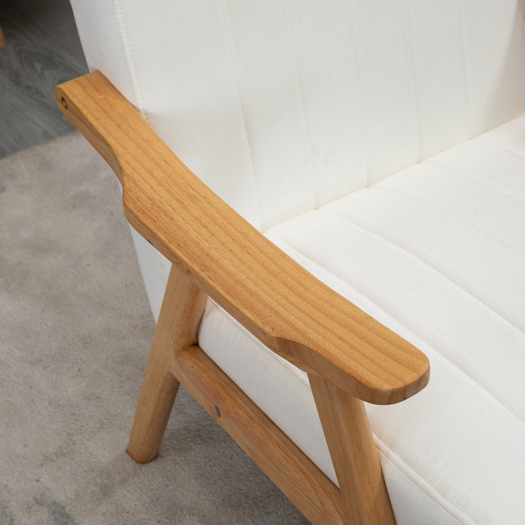 Polstret lænestol i skandinavisk design, fløjlslook, massivt træstel, 68 x 74 x 82 cm, natur + creme