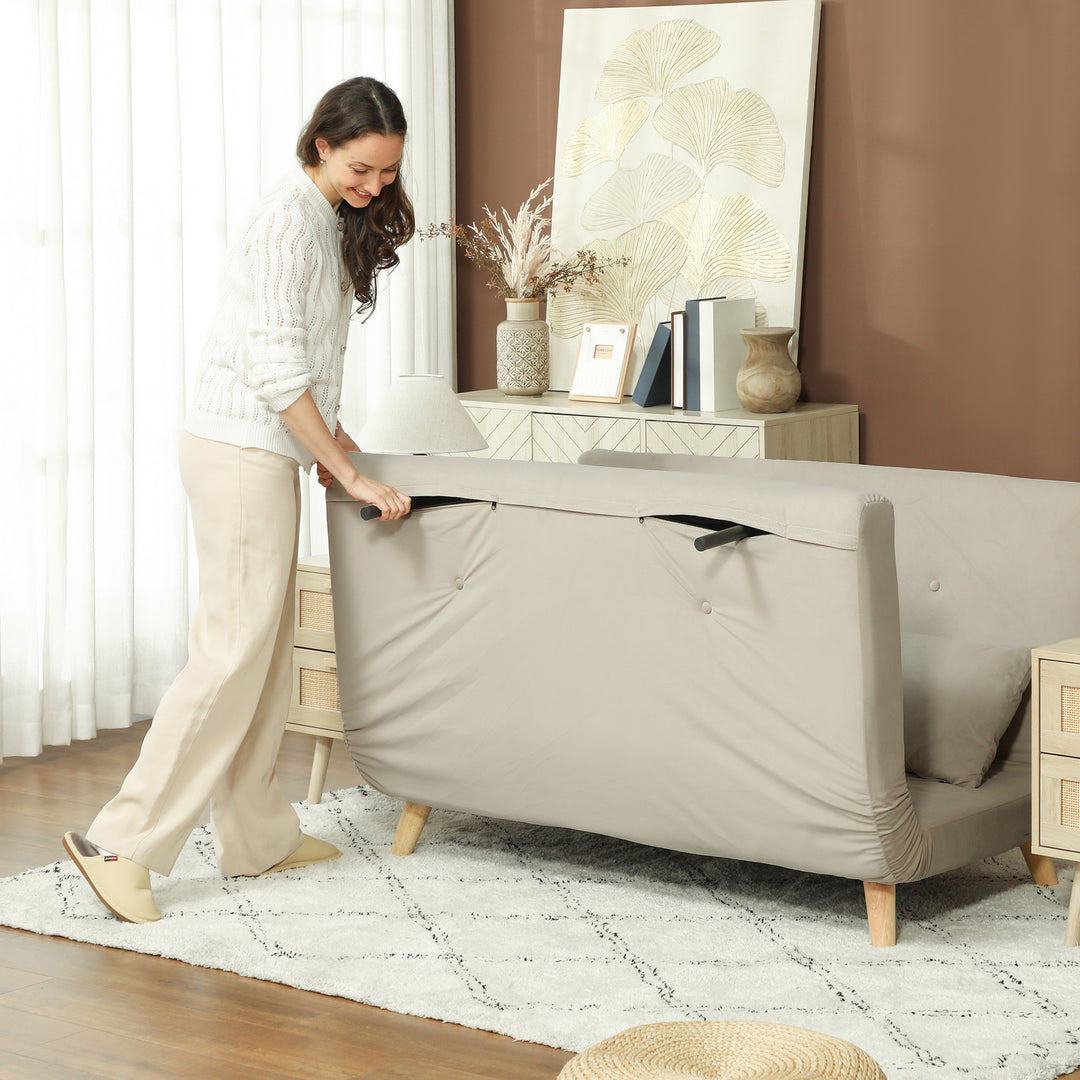 Sovesofa afslappende sofa, inkl. 2 puder, fløjlslook, 130 x 78 x 79 cm, beige