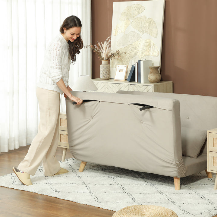 Sovesofa afslappende sofa, inkl. 2 puder, fløjlslook, 130 x 78 x 79 cm, beige