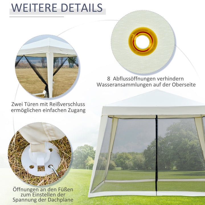 Havepavillon, lysthus, partytelt, vejrbestandigt telt med myggenet, metal + polyester, cremehvid, 3 x 3 m