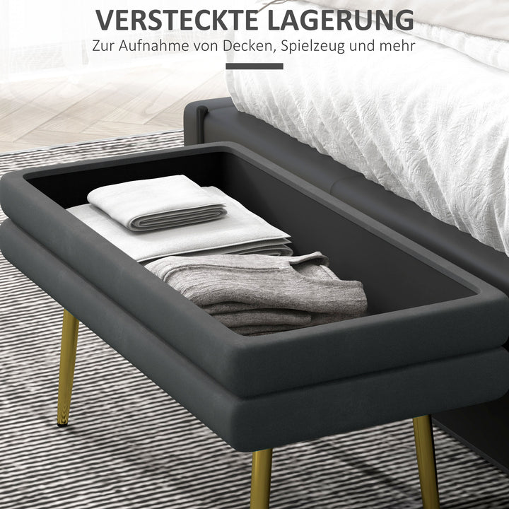 Polstret bænk med opbevaring, stål, 79,5 cm x 37,5 cm x 43 cm, mørkegrå