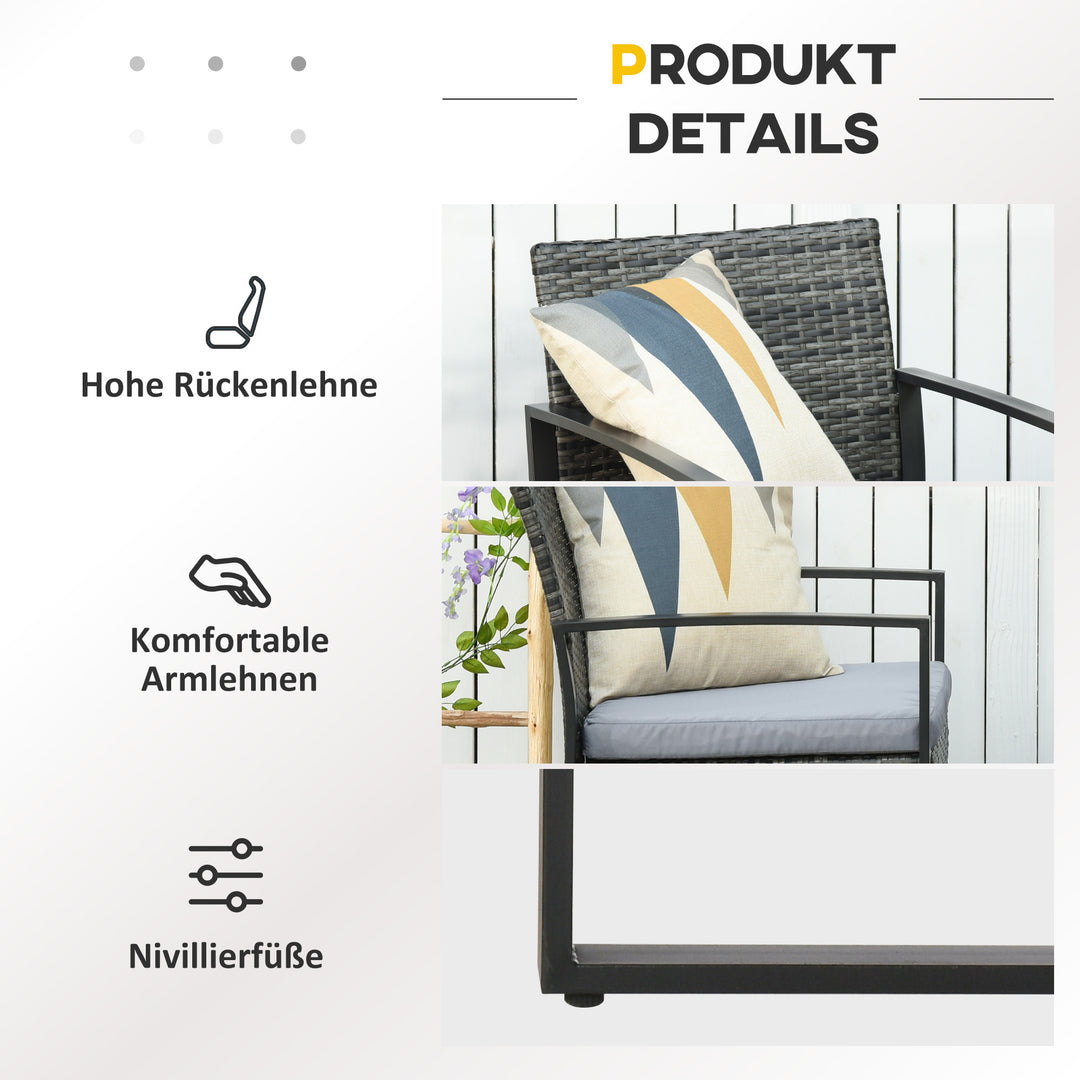 Rattan havemøbelsæt til 2 personer polyrattan havemøbelsæt balkonmøbelsæt med hynder havegrå