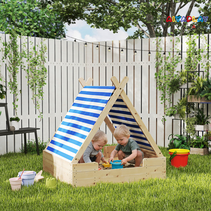 Børnesandkasse med vejrbestandigt telttag, til 3 børn i alderen 3-6 år, 120 x 120 x 126,5 cm
