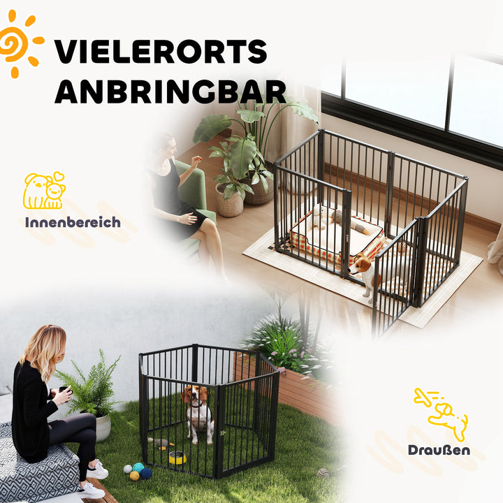 Hvalpegård, hundegård, hvalpeindhegning, 6 paneler med dør, foldbart og bærbart hundehegn, stål, sort