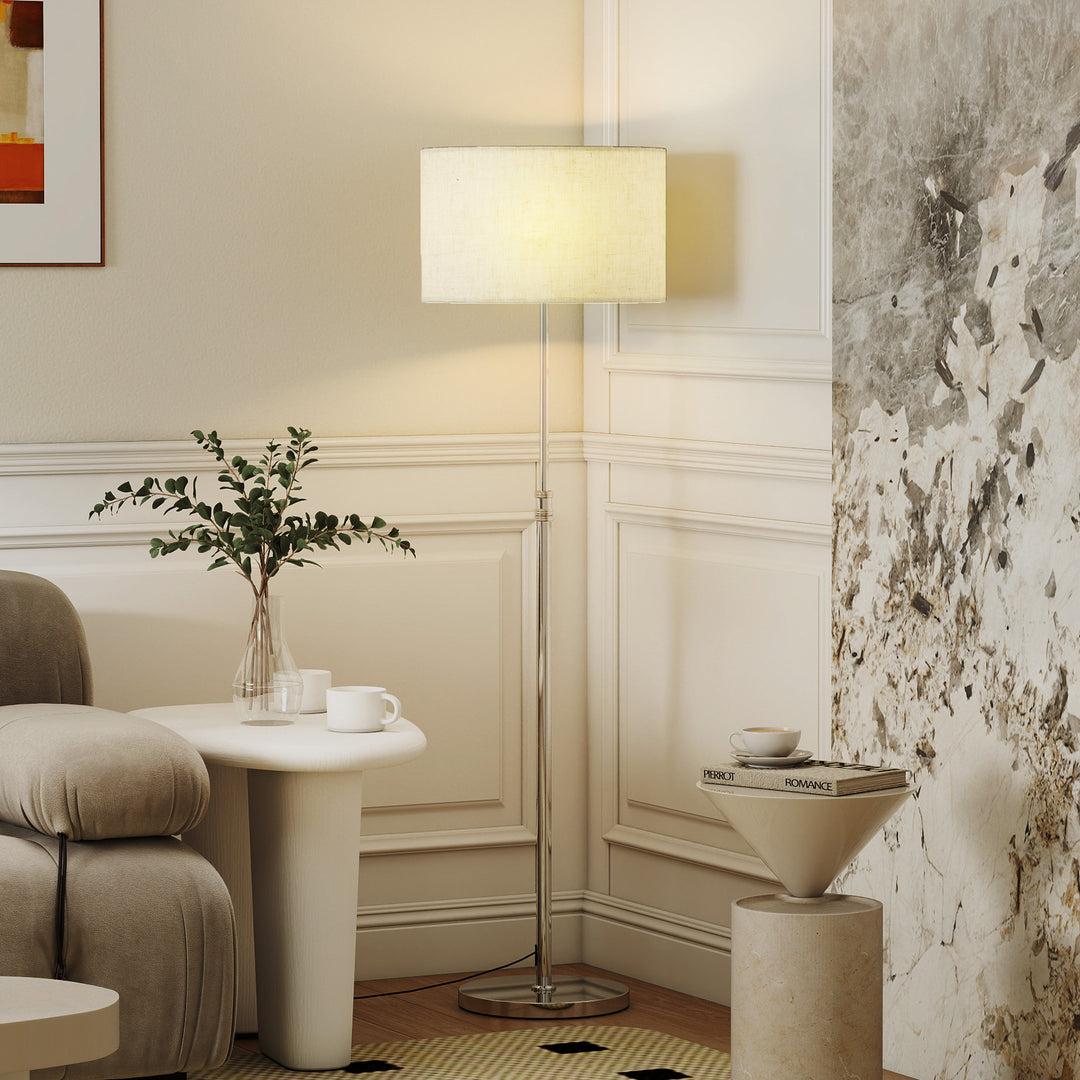 Dæmpbar gulvlampe med linnedskærm, E27, højdejusterbar, beige