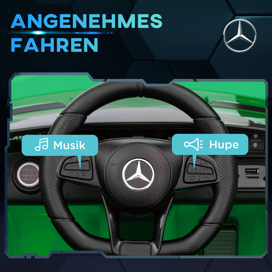 Elbil til børn, mercedes, 3-5 km/t, fjernbetjening, lys og musik, grøn
