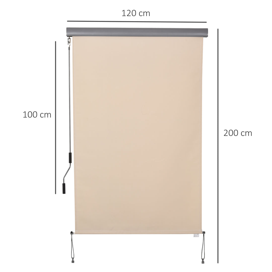 Lodret markise, balkonmarkise, lodret markise, læhegn, rullegardin på siden, privatlivsskærm med håndsving, polyesterstof + aluminium, cremehvid, 200 x 120 cm
