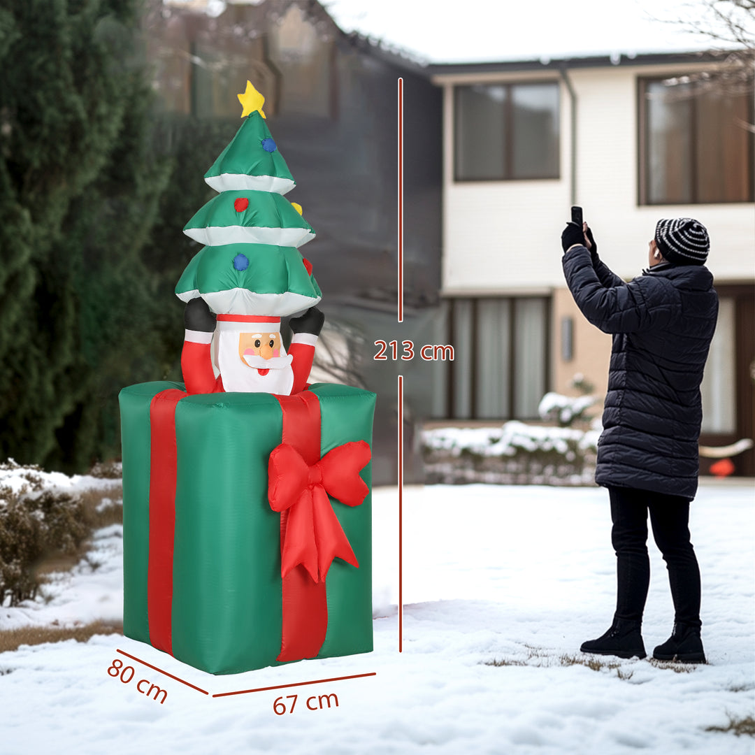 Oppustelig juledekoration med LED-lys, polyester, til indendørs og udendørs brug, rød og grøn
