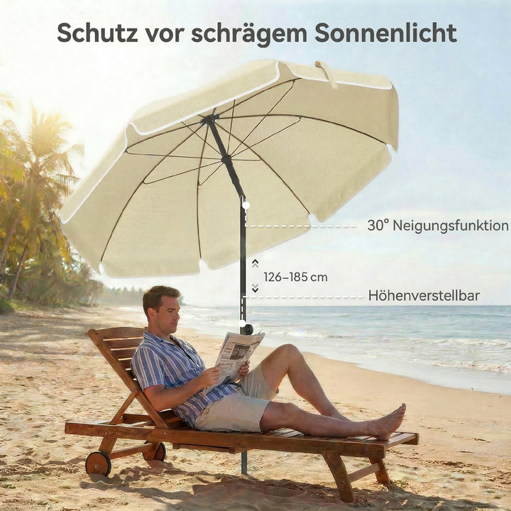 Strandparasol Ø150 cm, vandafvisende, foldbar, med sandanker, justerbar hældning, bæretaske, beige