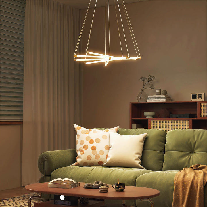 LED loftlampe, 50W, 5 justerbare lysrør, justerbar, loftlampe til stue, spisestue, køkken, guld+hvid