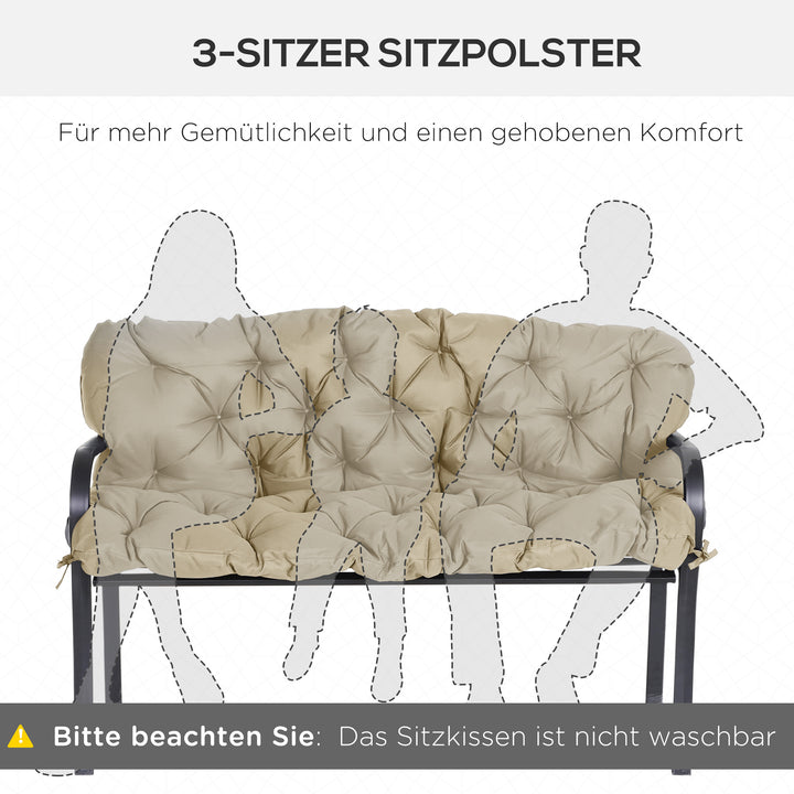 3-Personers bænkehynde 150x98x8 cm med stropper, bænkehynde til havemøbler og verandagynge, khaki