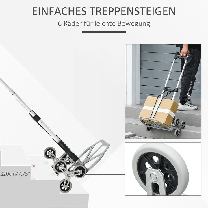 Sækkevogn med 6 hjul, inklusive fastgørelsesrem, automatisk foldefunktion, sølv + sort