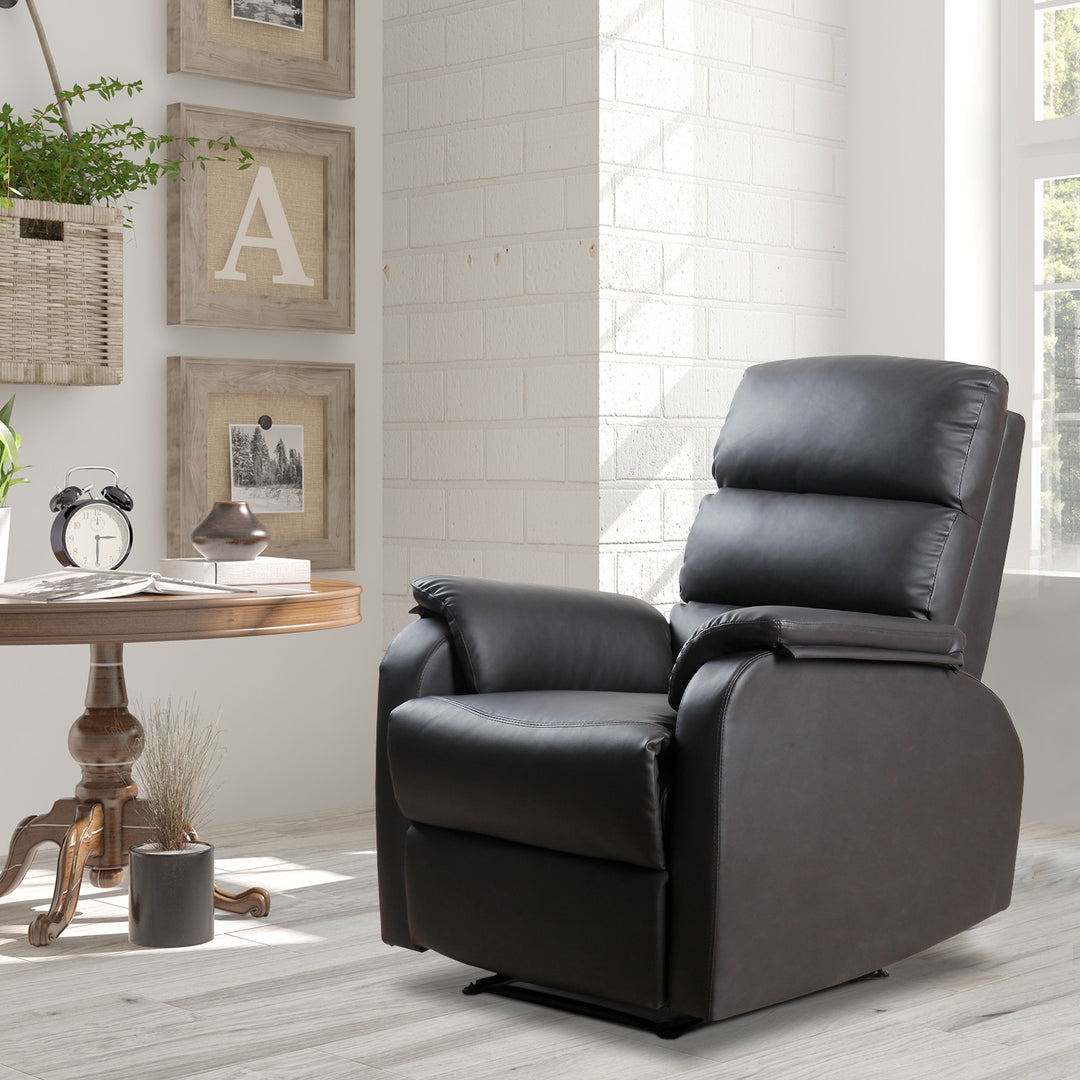 Afslappende stol tv-stol sofa lænestol hjørneskrivebord med cpu-stativ justerbar ergonomisk kunstlæder stål brun 75 x 92 x 99 cm