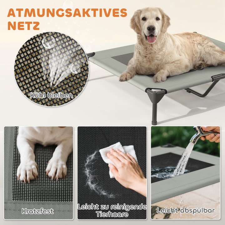 Udendørs hundeseng med tag, hævet hundeseng til store hunde, 91 x 76 x 90 cm, lysegrå