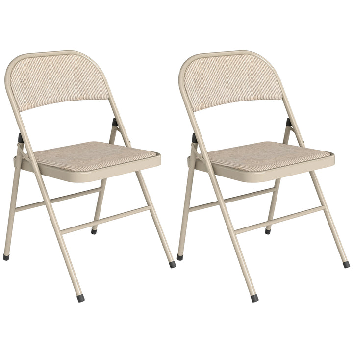 Sæt med 2 klapstole, bærbare kontorstole, metalben, klapstol til kontor, reception, venteværelse, linnedlook, beige