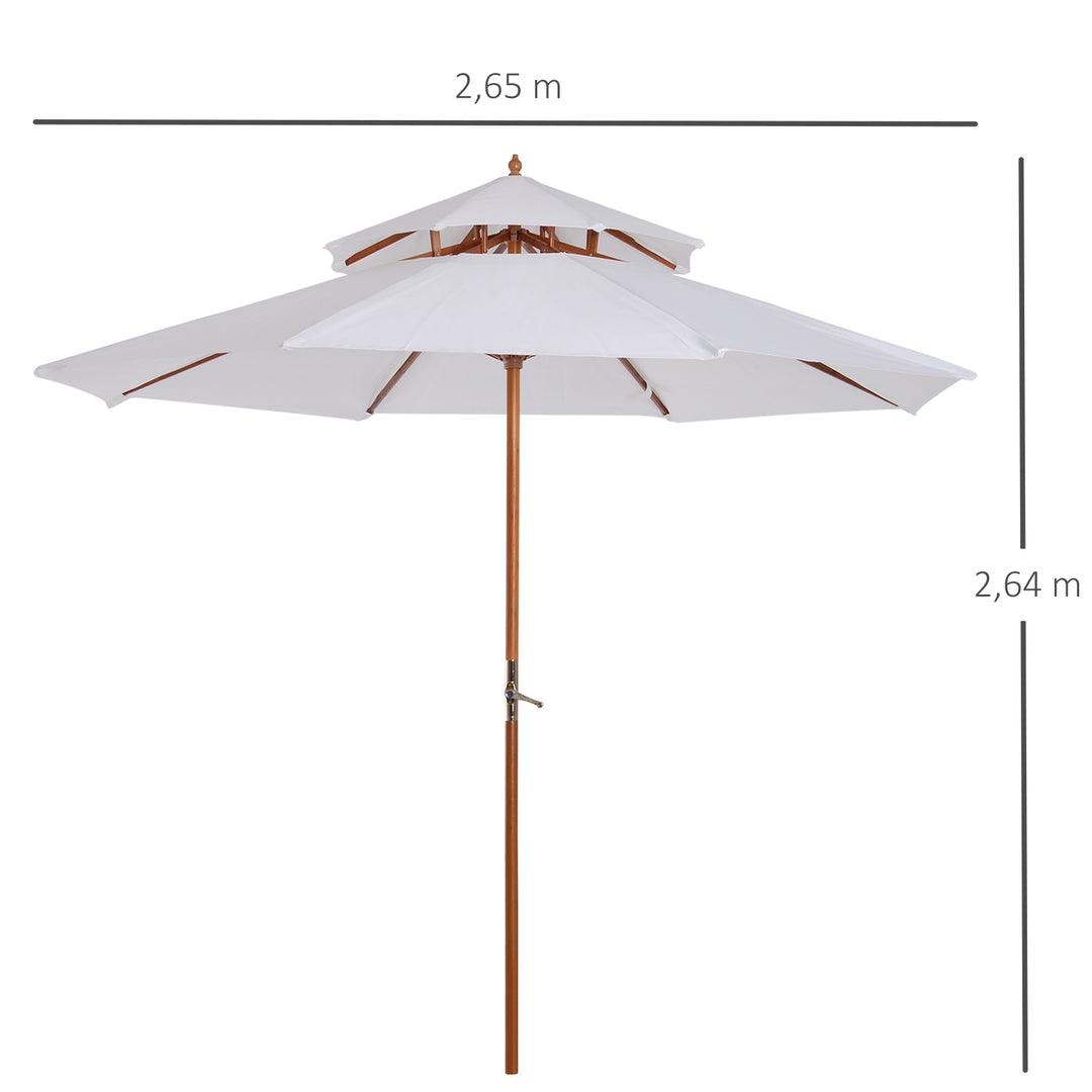 Træparasol, træparasol, haveparasol, balkonparasol, dobbelt baldakin, cremefarvet