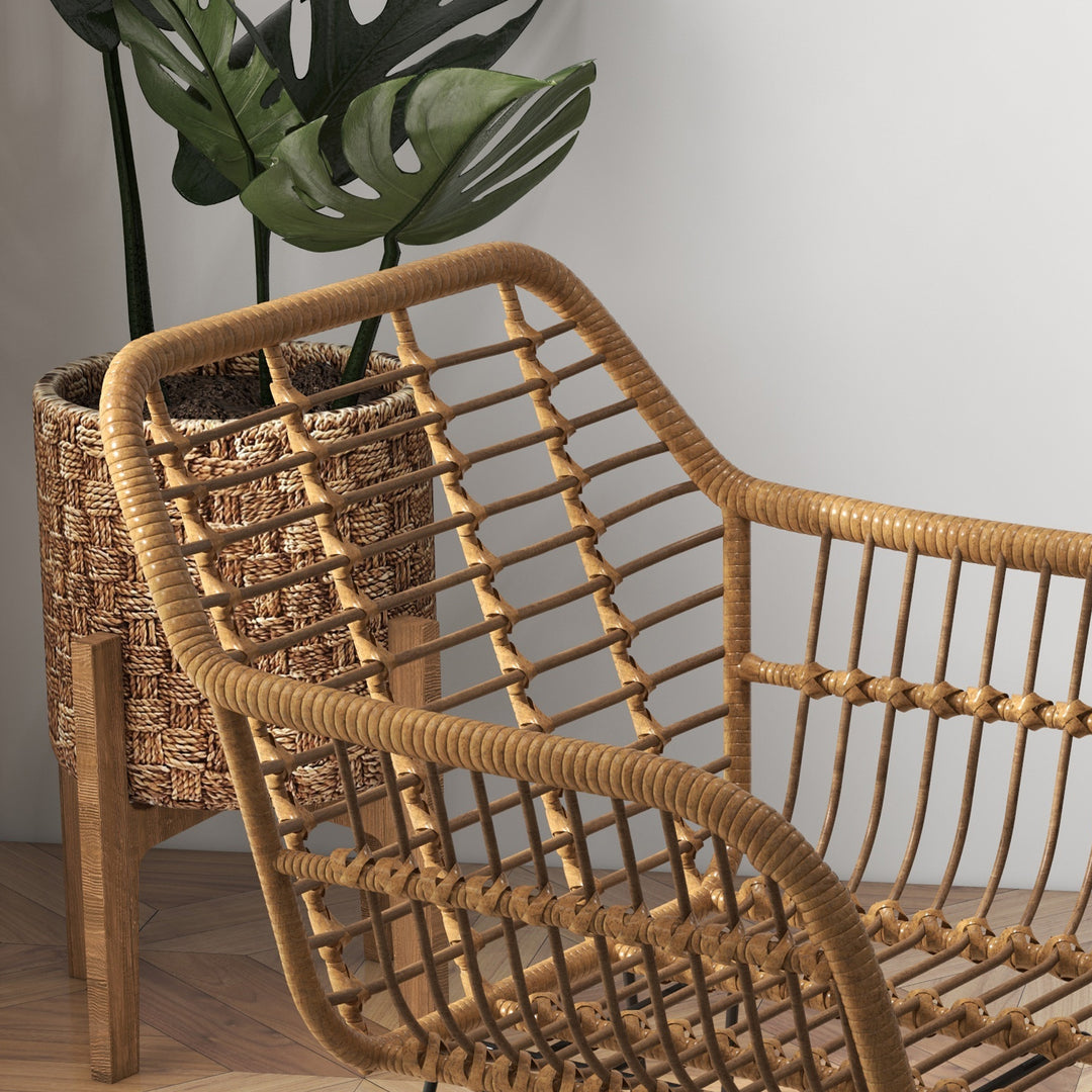 Sæt med 2 køkkenstole i boho-stil, pe-rattan, 56 x 60 x 79 cm, naturlig + sort